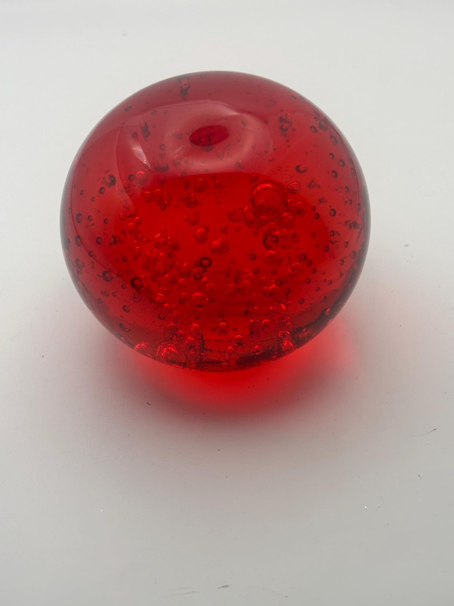 Vintage Ruby Red Hand Blown Bullicante Glass Paperweight with Controlled Bubbles