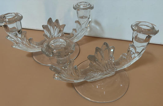 Fostoria Glass Pair of Candle Holders Candle Sticks Lover Antiques and Vintage