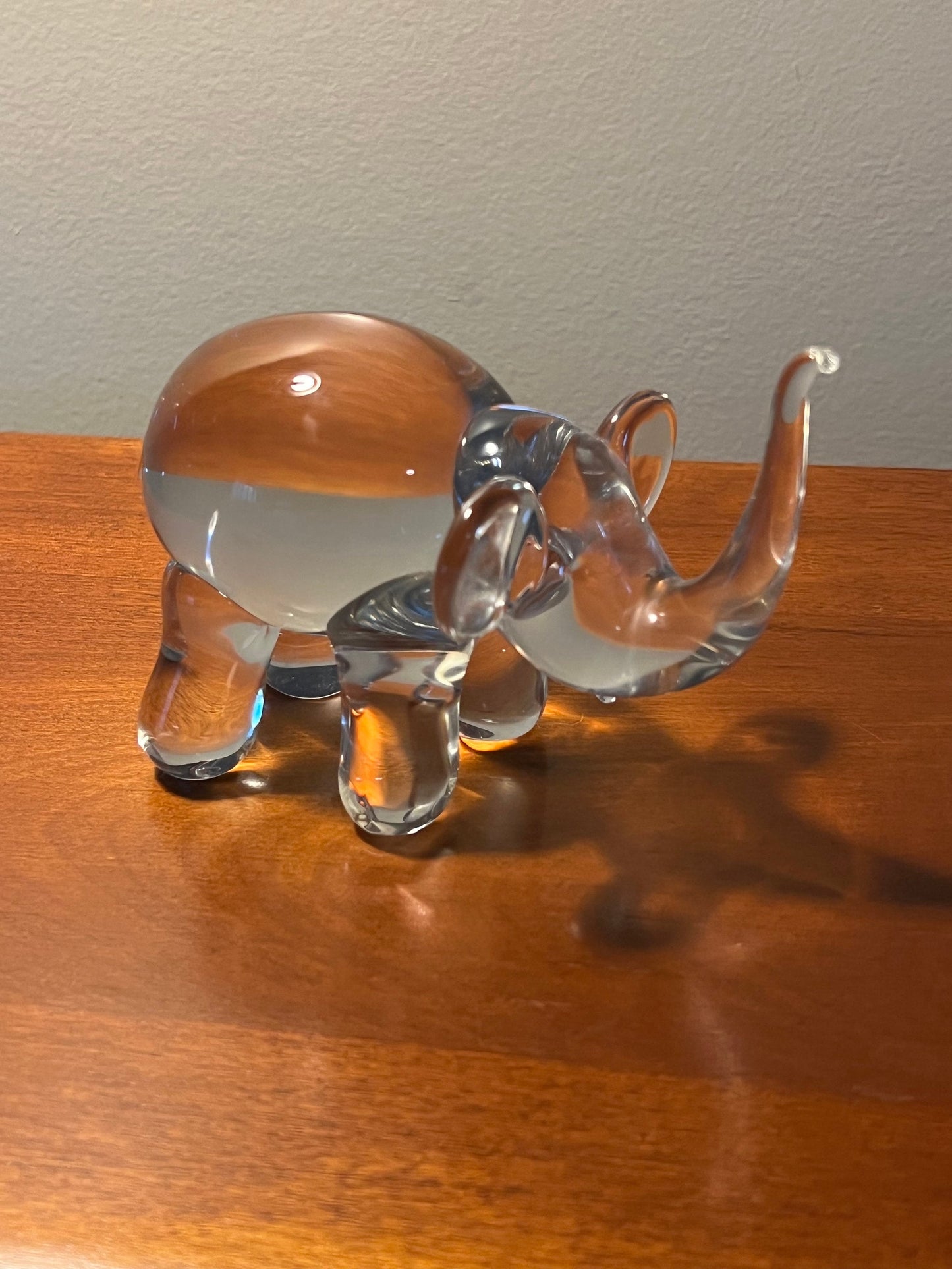 Vintage Art Glass Crystal Elephant with its trunk up lucky elephants Cartoon Style Glass Art Lover Antiques and Vintage