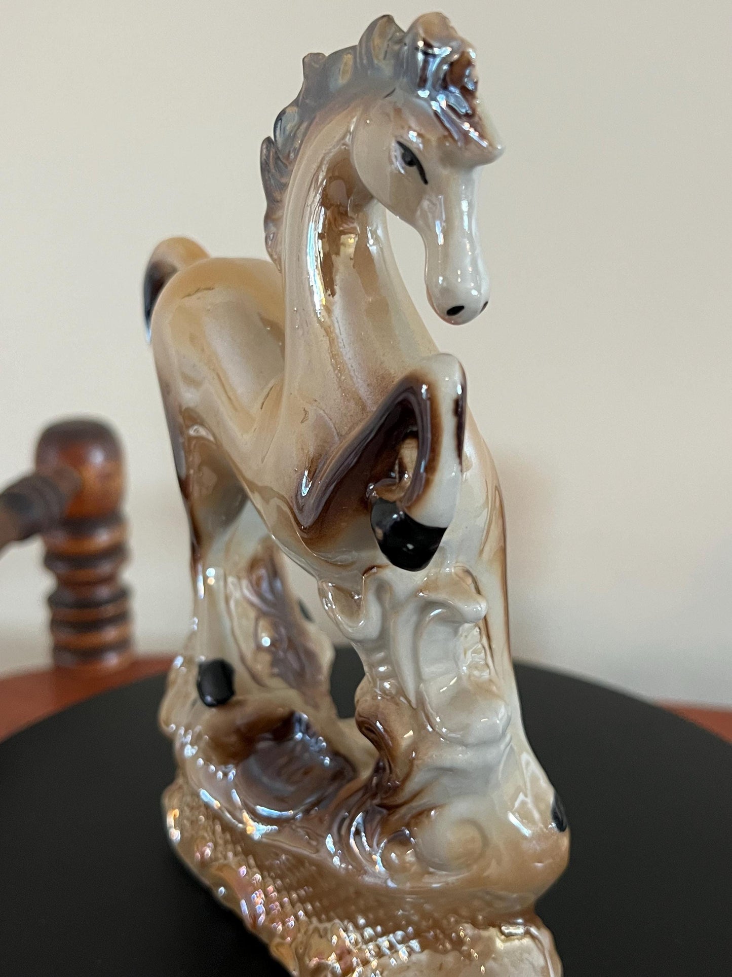 Vintage Prancing Horse Shiny Ceramic Art Made in Brazil Horses Art Lover Antiques and Vintage
