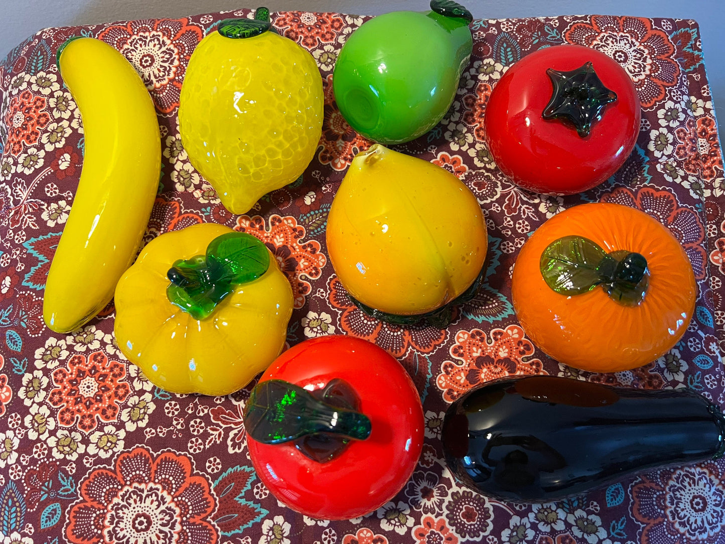 Vintage Murano Style Hand Blown Art Glass Fruit Banana Pear Eggplant Tomato Apple Lemon Peach Lover Antiques and Vintage