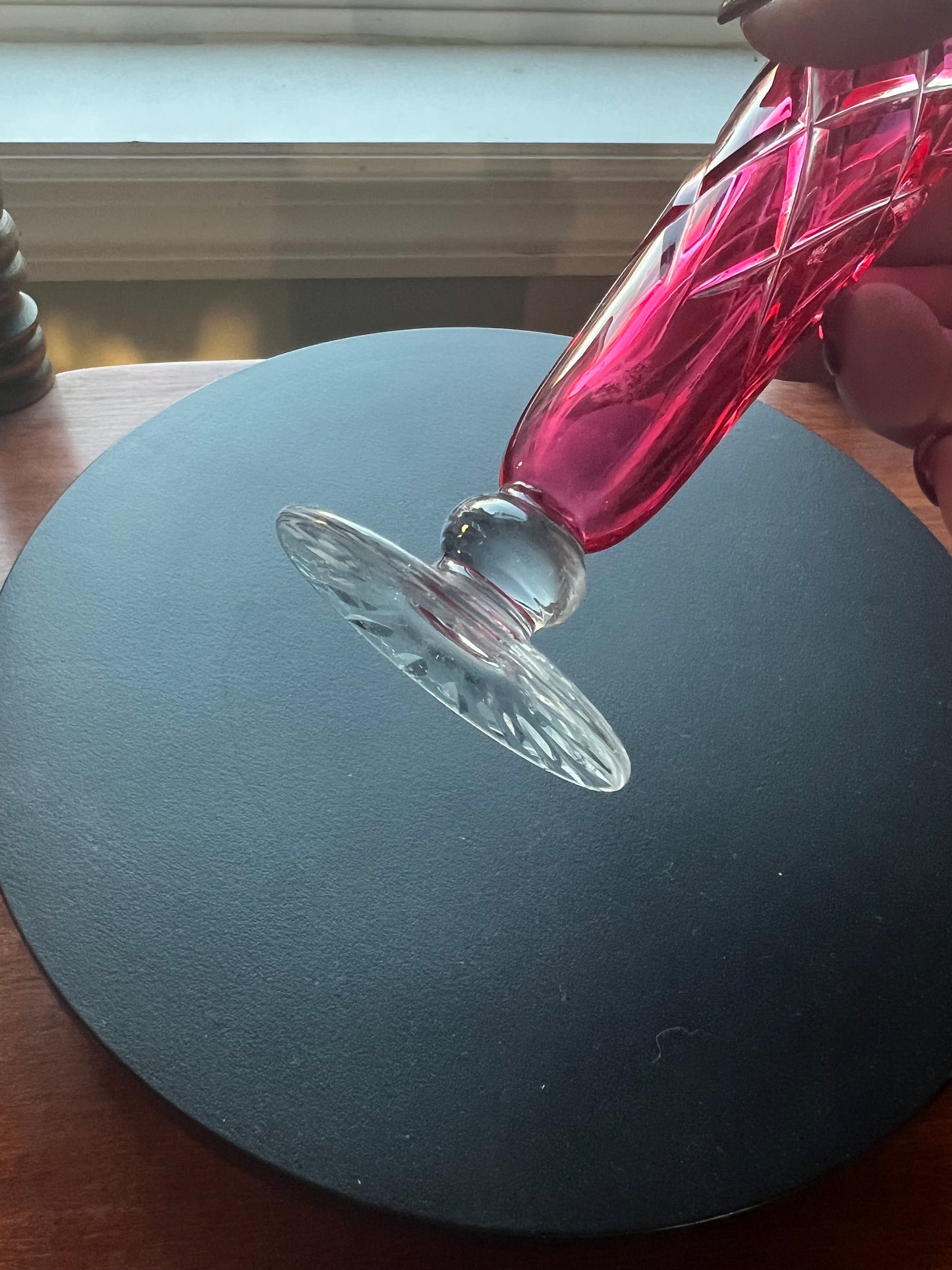 Vintage Ruby Red Cut to Clear Crystal Vase: Bohemian Czech Glass Art