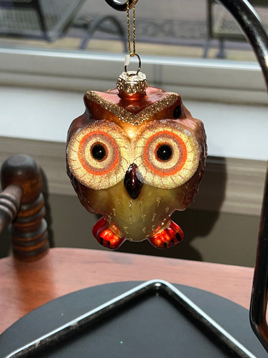 Vintage Glass Owl Ornament: Copper Tone Christmas Holiday Decor