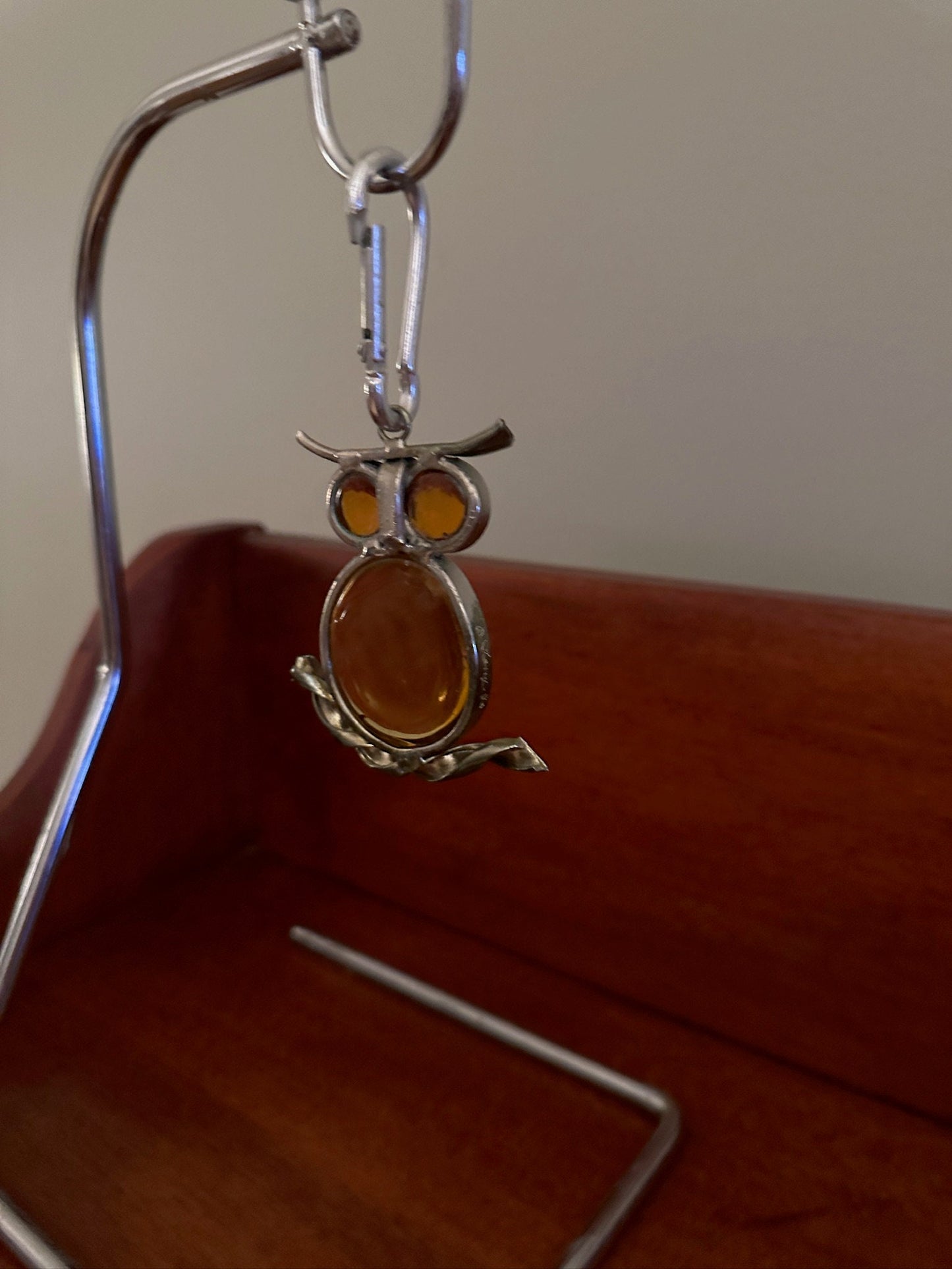Vintage Stained Amber Glass Owl Figurine, Signed Terry 80, Lover Antiques