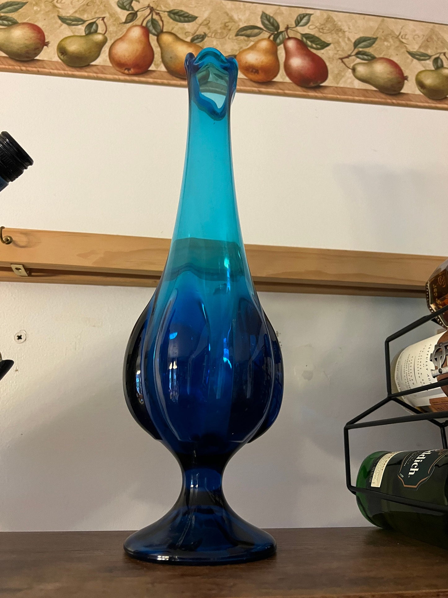 Vintage Viking Epic Blue Swung Glass Vase - 18" Pedestal Vase