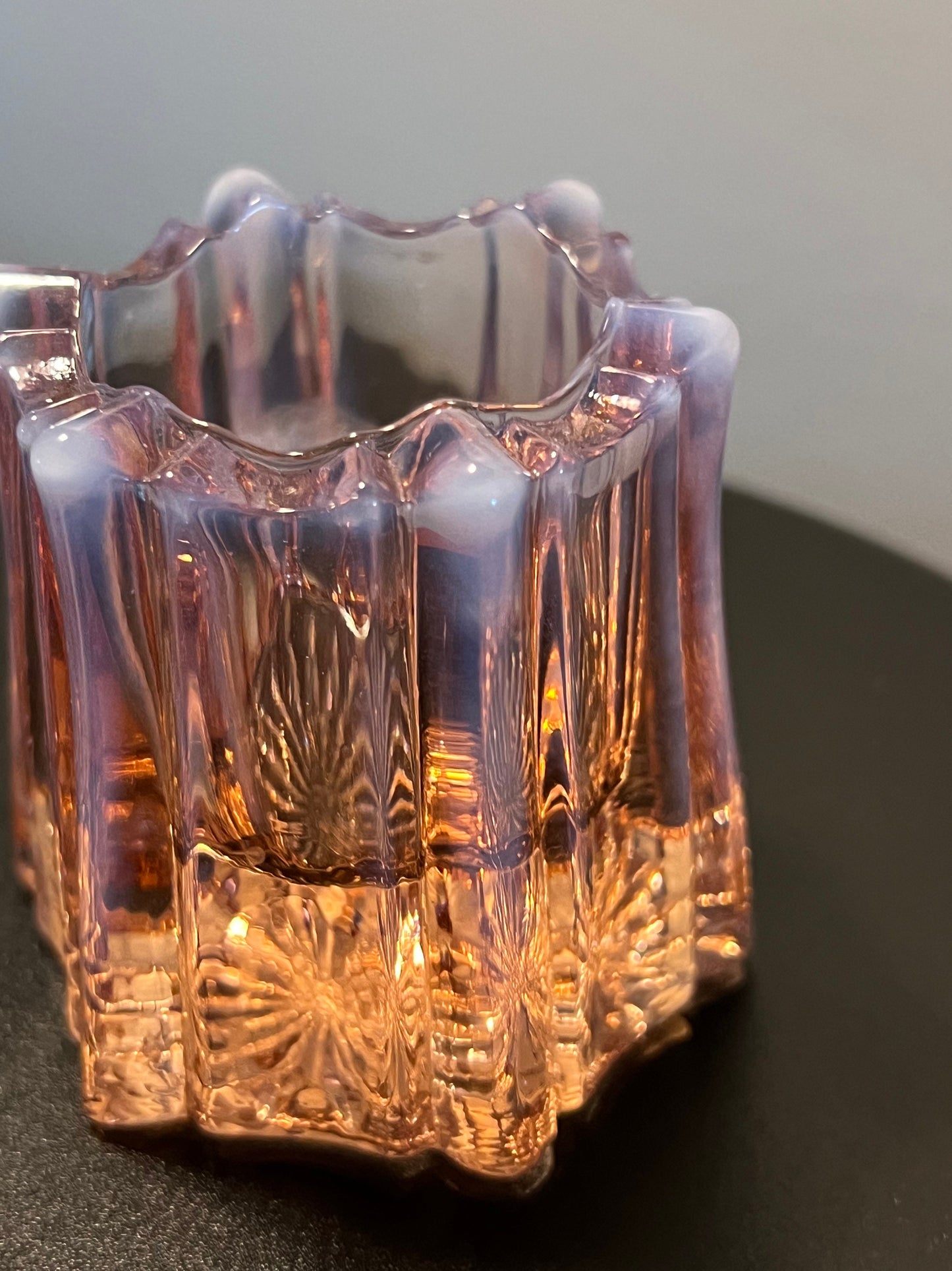 Vintage Fenton Vulcan Pink Cranberry Opalescent Pair of Votive Candle Holder Vases Toothpick Small Container Glass Art Lover Antiques