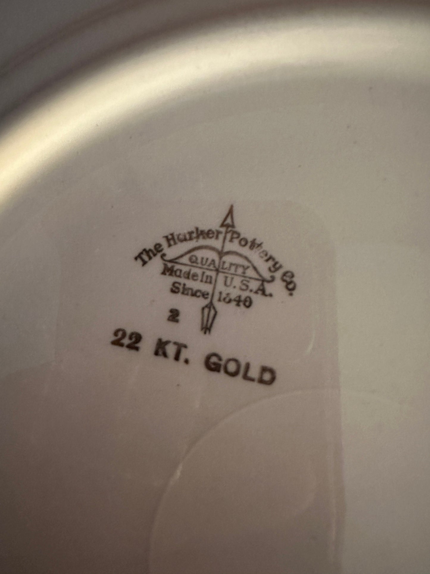 Vintage Harker Pottery Plate: Gödel Victorian Courting Couple, 22K Gold