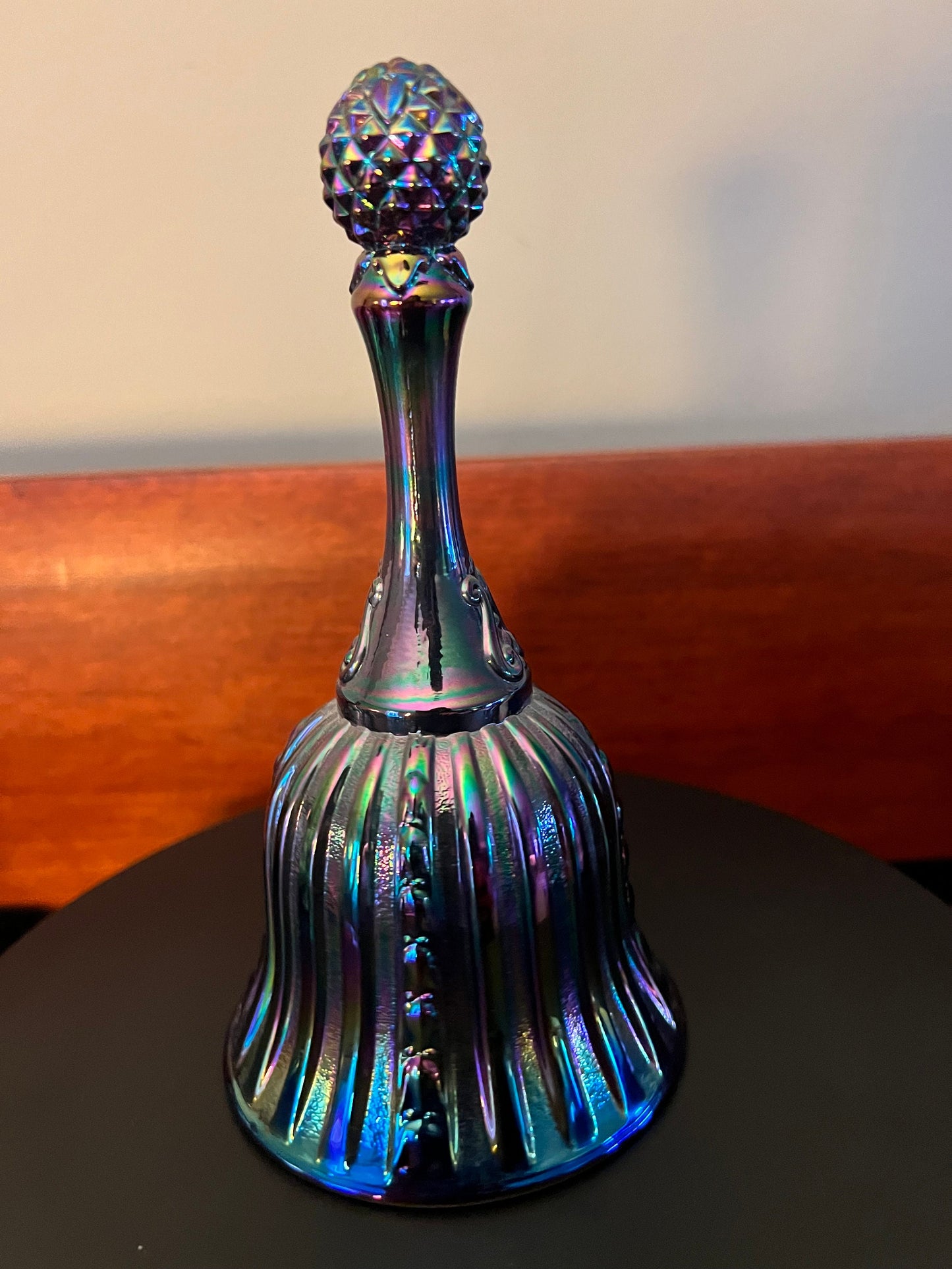 Vintage Fenton Iridescent Carnival Glass Bell: Purple Amethyst Blue