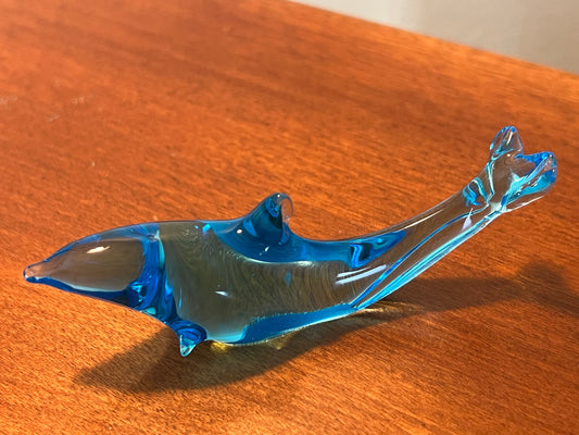 Vintage Blue Glass Dolphin Figurine: Art Glass Animal