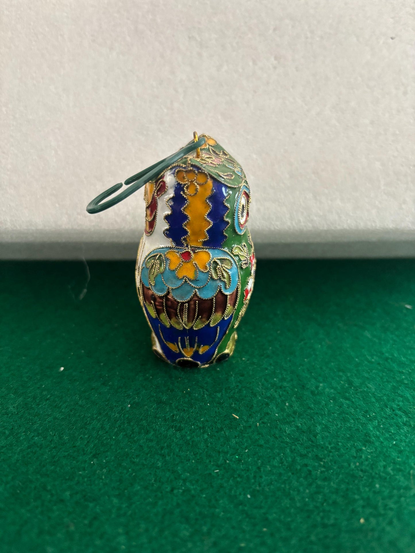 Vintage Cloisonné Enameled Owl Statue: Brass Owl Figurine