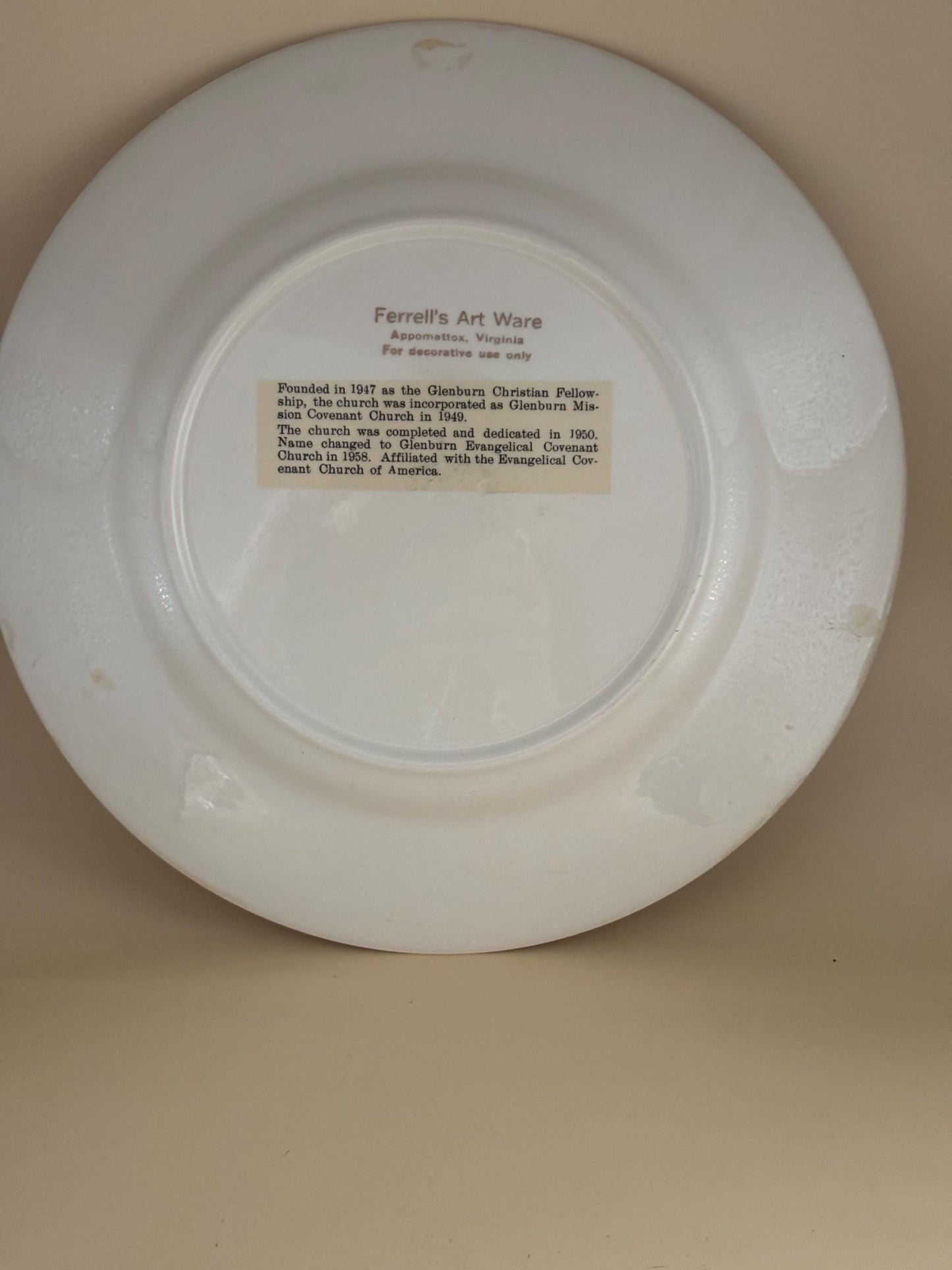 Commemorative Plate of Glenburn Church, Lover Antiques and Vintage