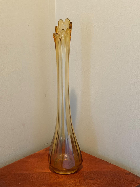 LE Smith 8 Panel Amber Swung Vase, Glass Art Decor, Lover Antiques and Vintage