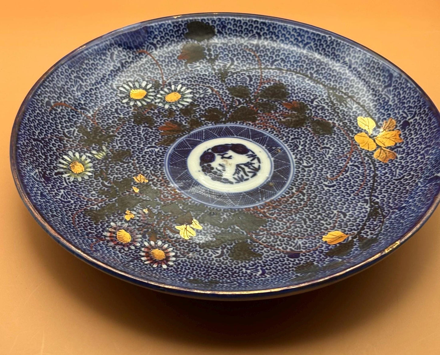 Antique Chinese Qing Dynasty Qianlong Period Blue Glazed Medallion Dish Cobalt Blue on Porcelain Bowl Lover Antiques and Vintage