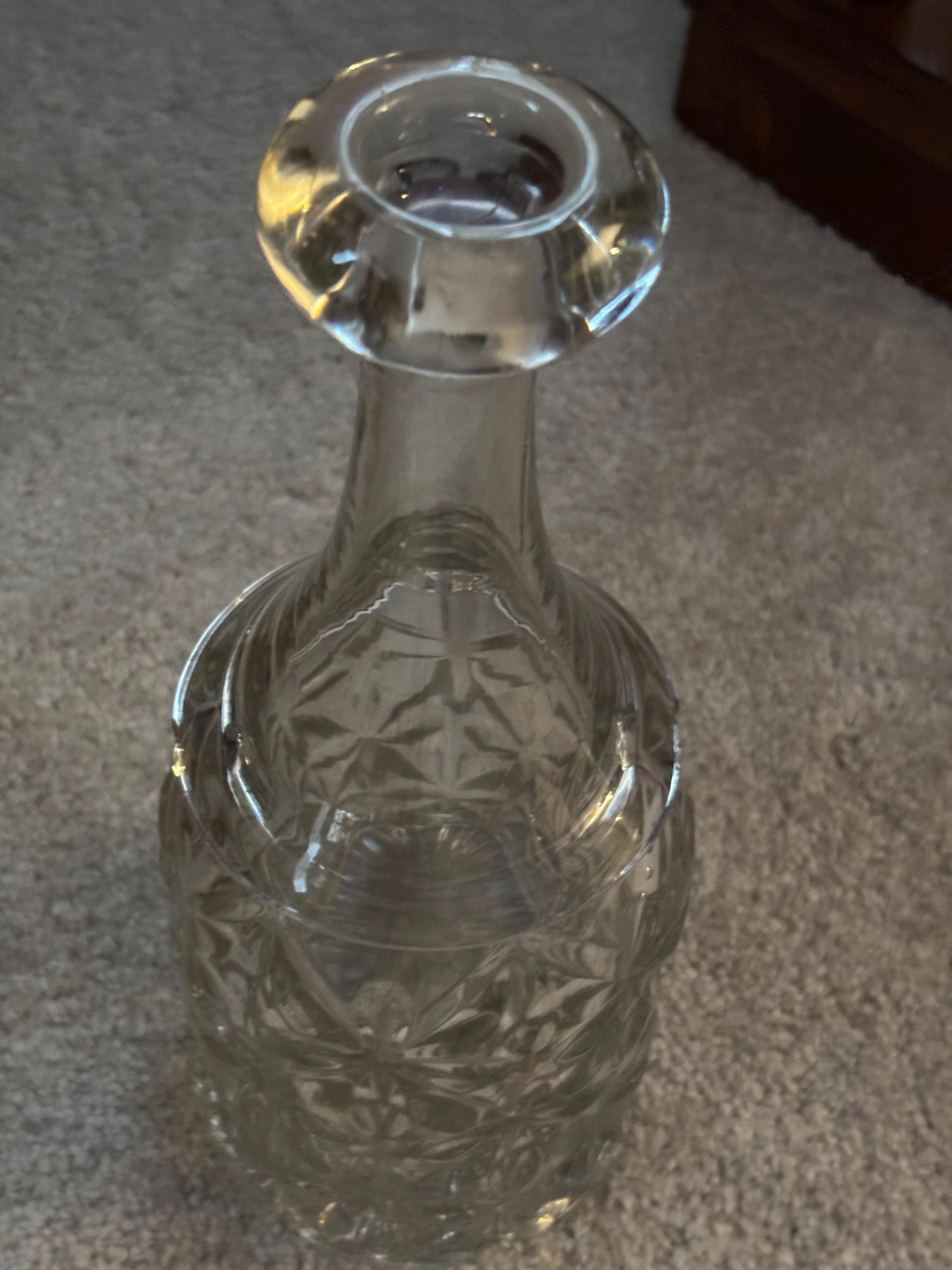 Antique Sandwich Star Flint Glass Decanter, Cut Crystal Clear Liquor Bottle