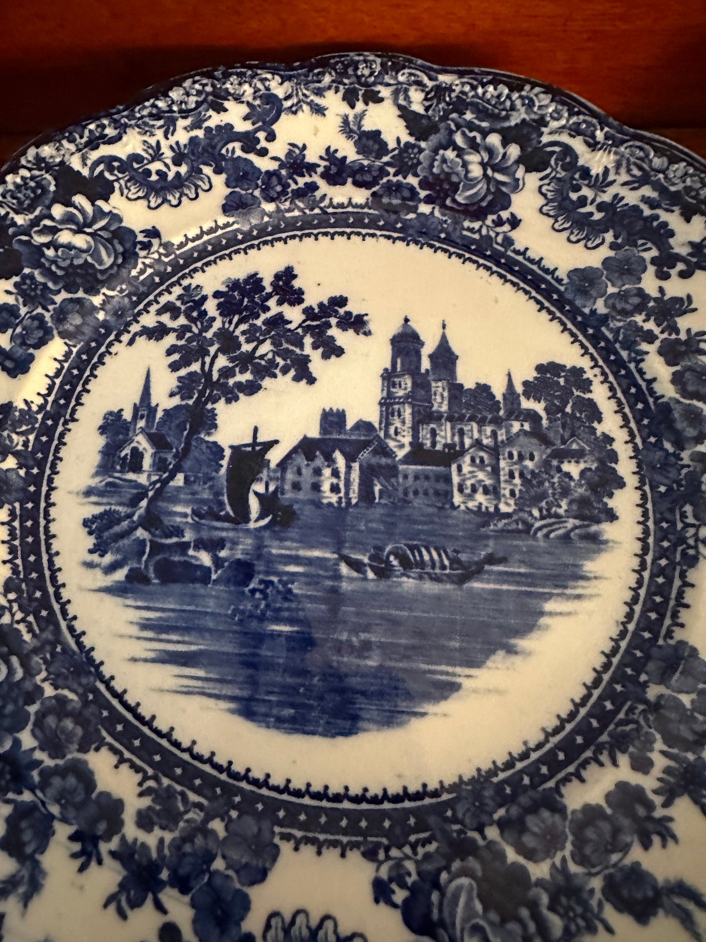 Antique Cobalt Blue Flow Plate: 10" Decorative Wall Hanging