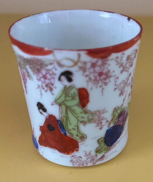 Antique Japanese Sake Cup Geisha Girls Porcelain Antique Vintage Gift for Her or Him
