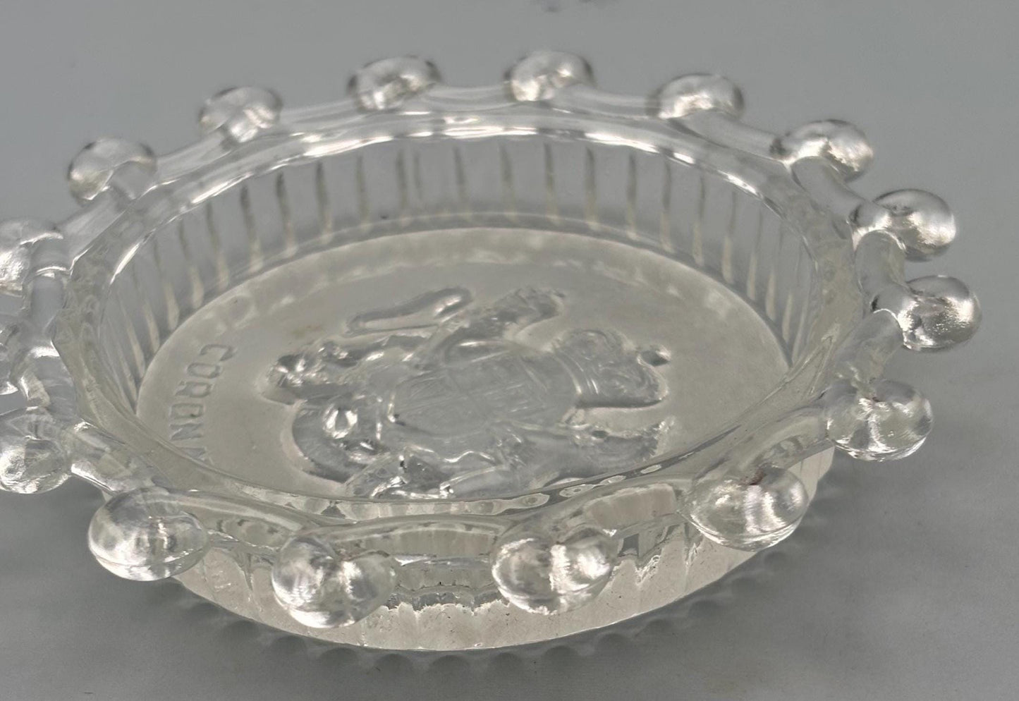 Vintage Queen Elizabeth Pressed Glass Coaster Pin Dish Glass Art Lover Antiques and Vintage