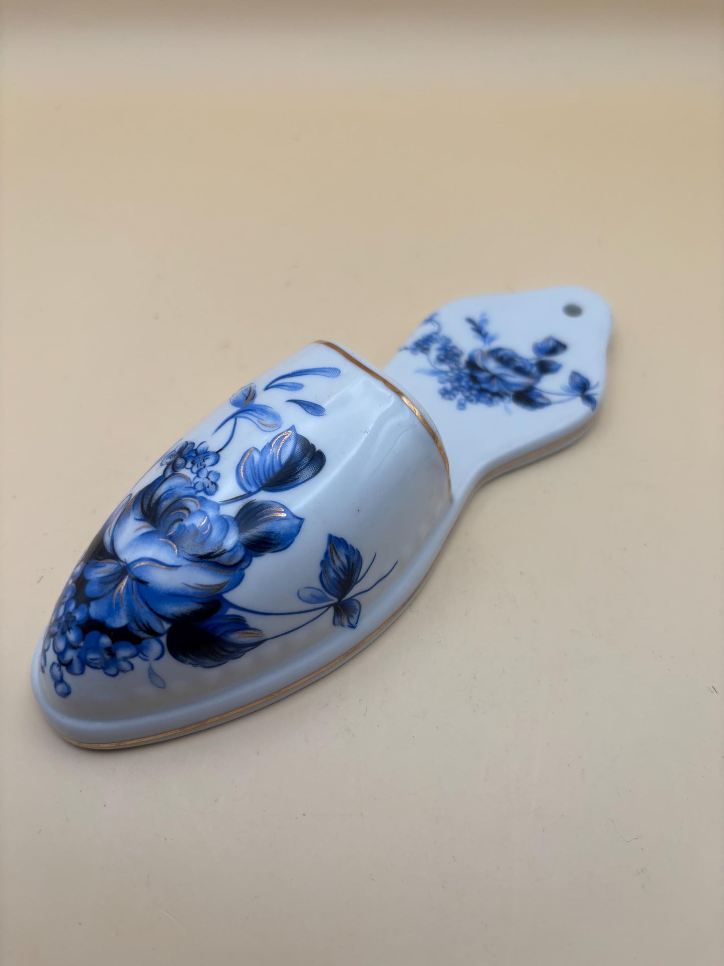 Vintage Blue Floral Porcelain Wall Pocket Vase