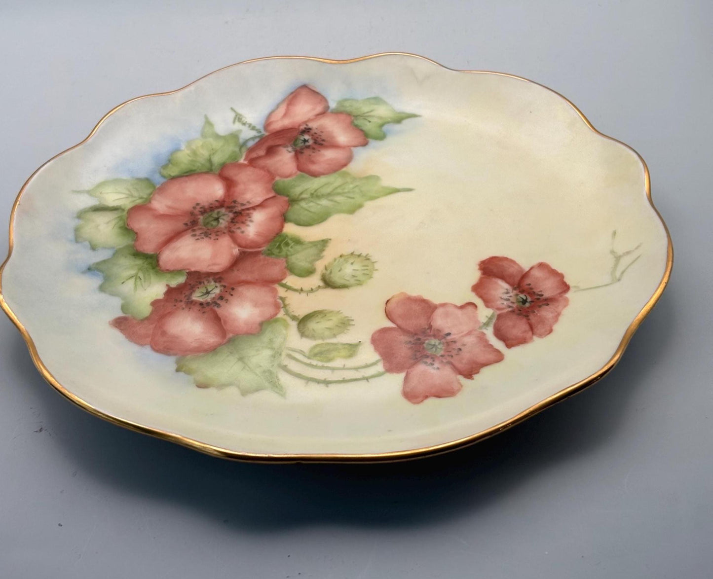 Antique Limoges Hand Painted Poppy Floral Plate, Lover Antiques and Vintage