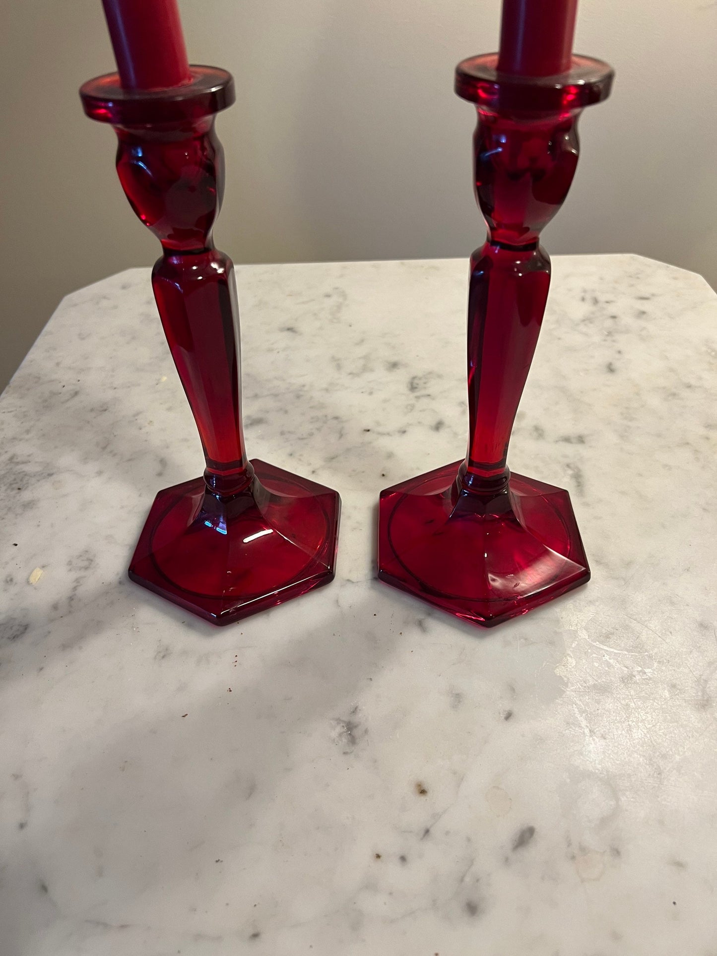 Vintage Fenton Ruby Red Pair of Candleholders Candlestick Holders Lover Antiques and Vintage