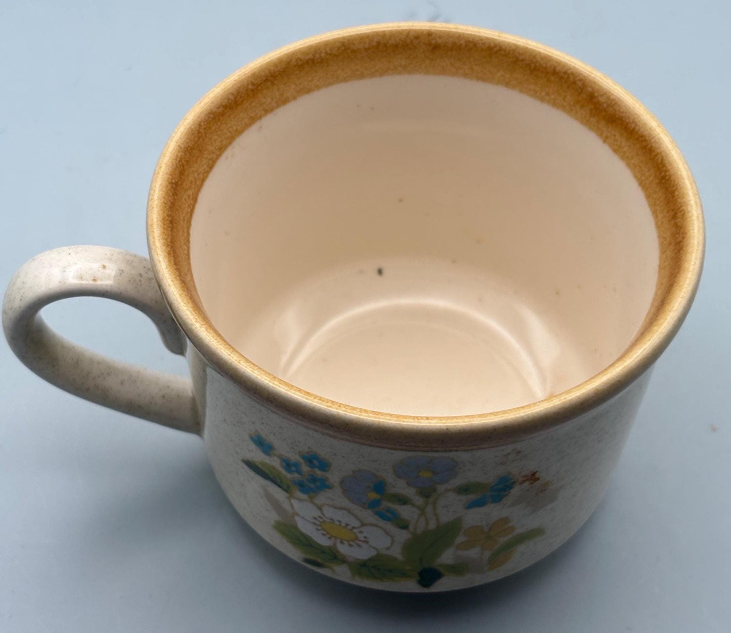Vintage Mikasa Coffee Cup Stone Manor Stoneware Tan Speckle With Brown Trim Lover Antiques and Vintage