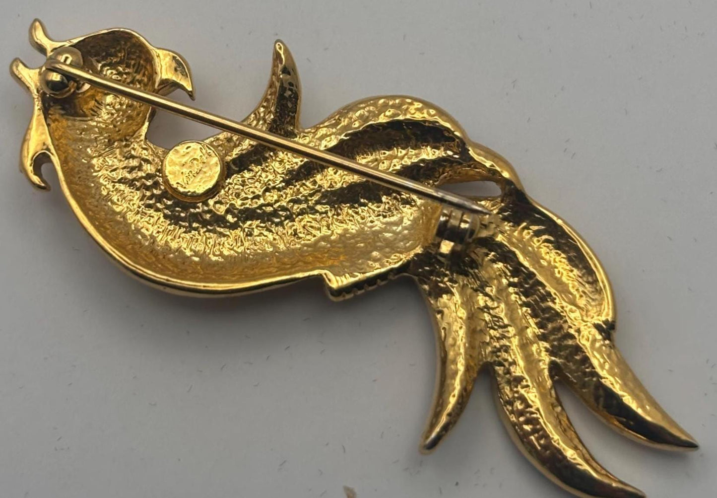 Van Dell Gold Rhinestone Parrot Brooch