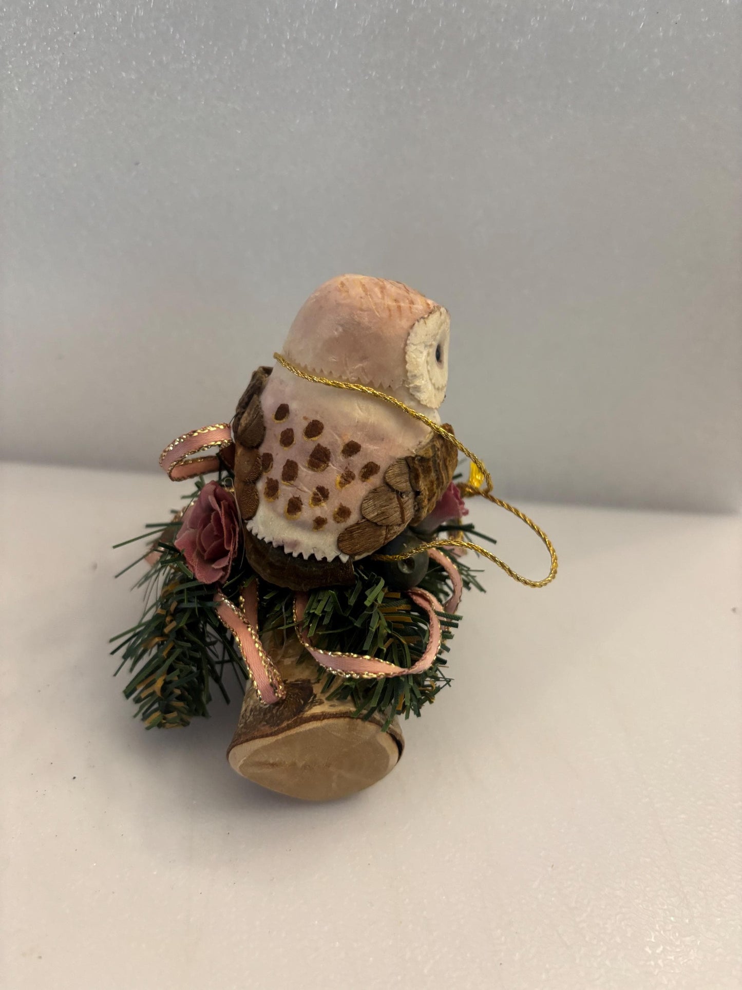 Vintage Owl on a Nest Wood Figurine Owl on Birch Bark Log Lover Antiques and Vintage
