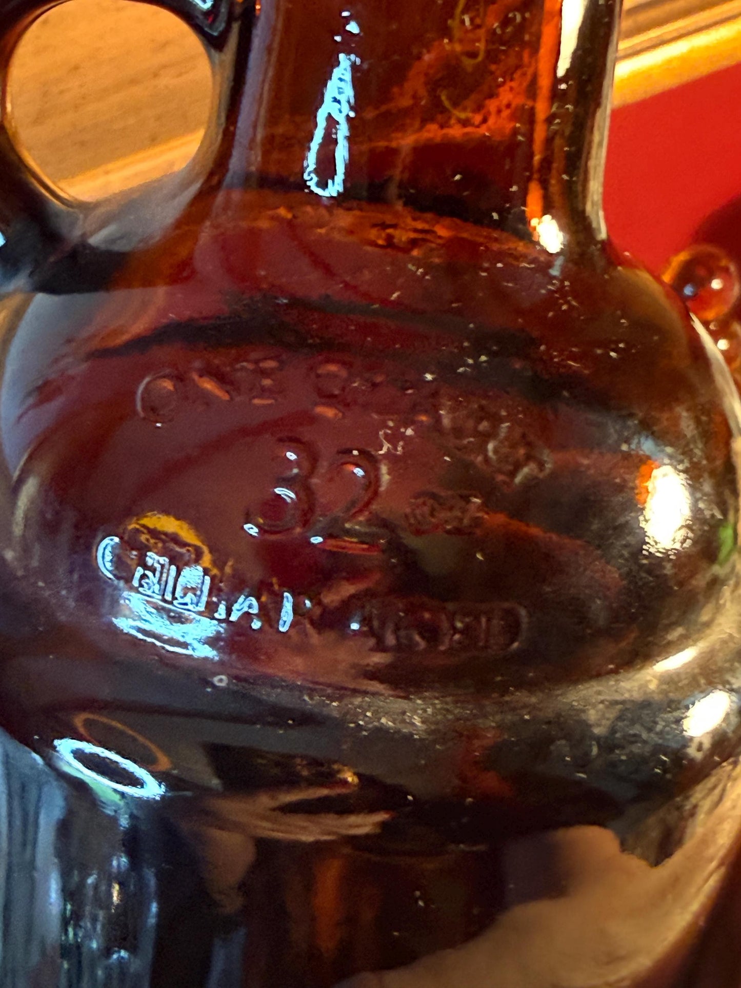 Vintage Amber Glass Growler Jug with Handle 32 oz Brown Beer Bottle Collectible