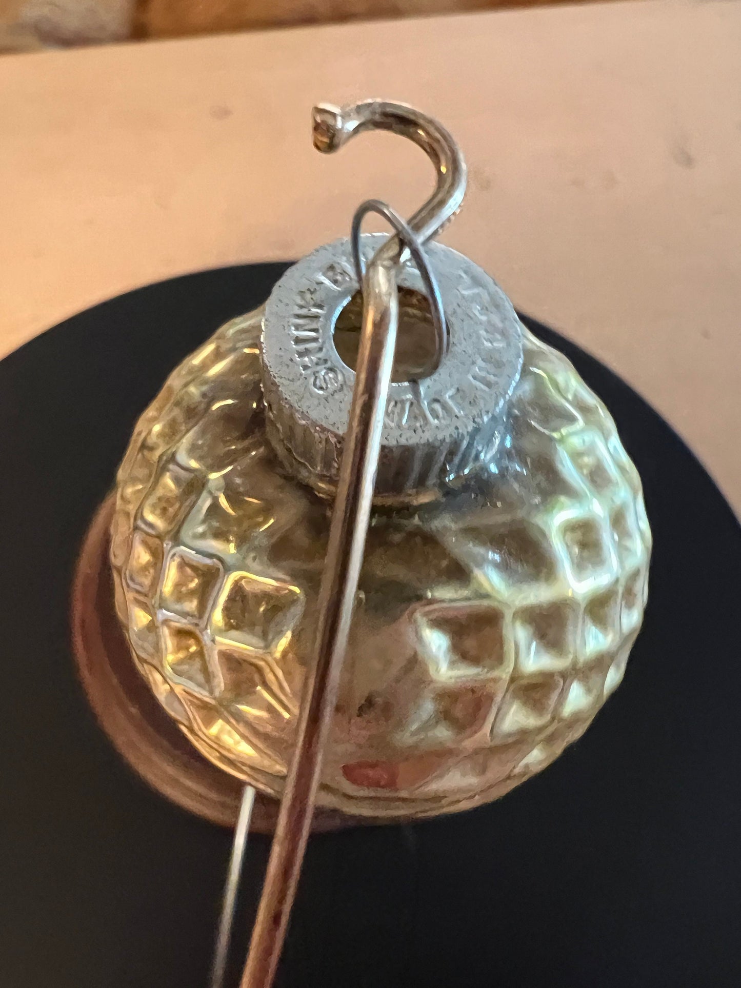 Vintage Shiny Brite Champagne Ornament: Bumpy Golf Ball, 1940s