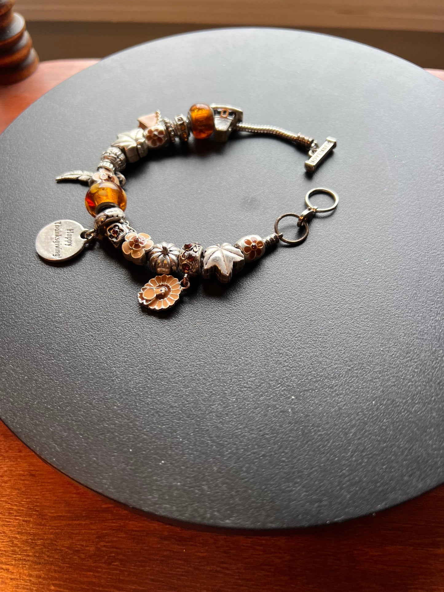 Willabee & Ward Charm Bracelet: Thanksgiving Theme, Amber Beads