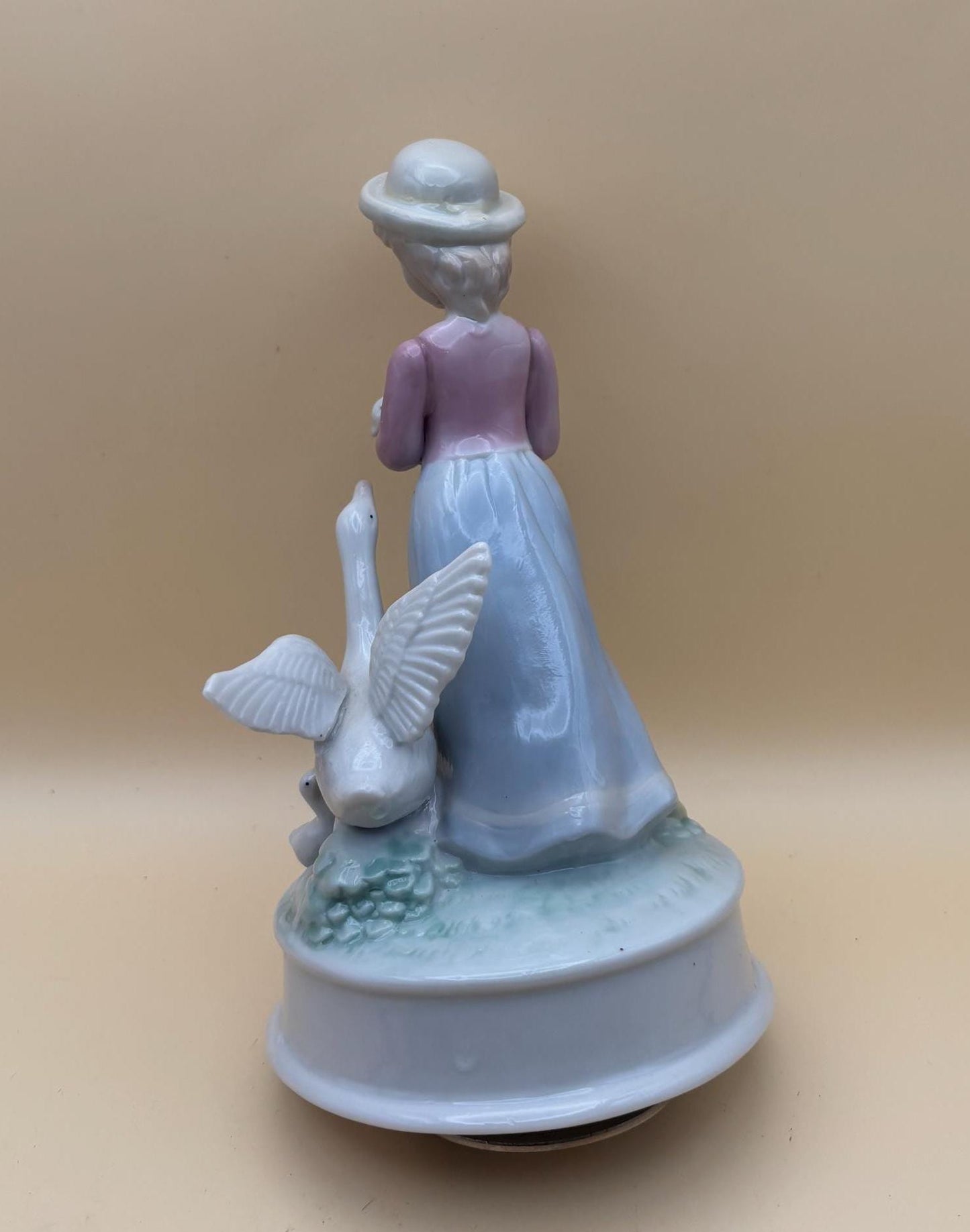 Vintage Woman with Geese Music Box Statue Hand Painted Figurine Lover Antiques and Vintage
