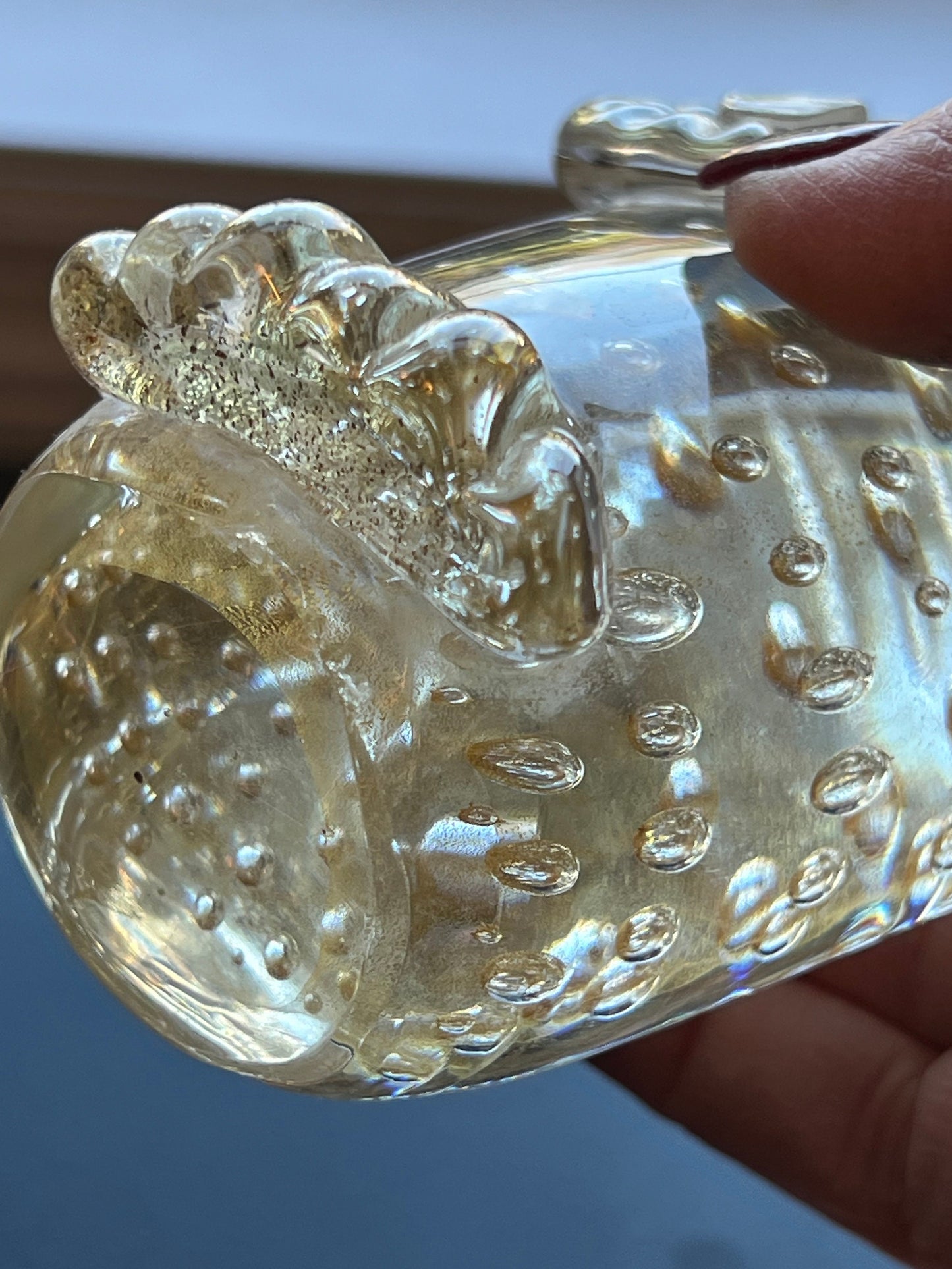 Vintage Murano Art Glass Owl Figurine: Gold Infused Italian Sculpture