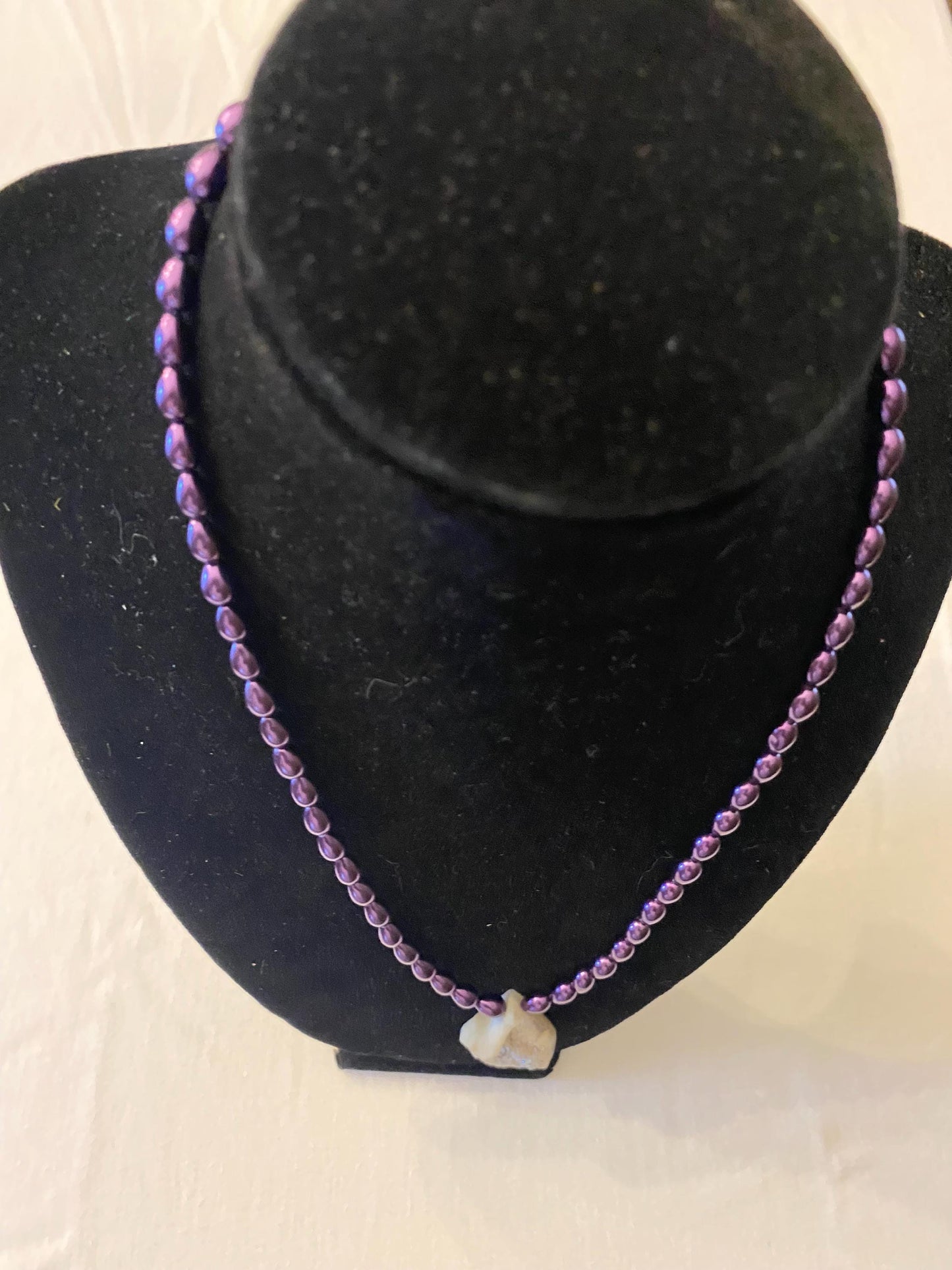 Vintage Purple Beaded Necklace with Natural Geode Pendant