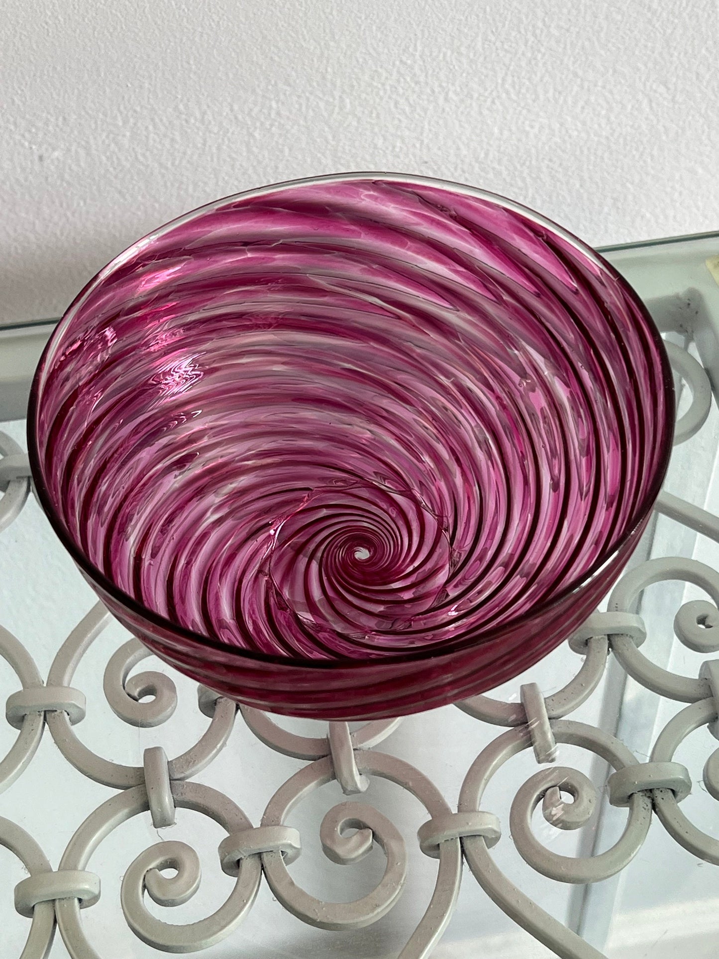 Vintage Cranberry Glass Bowl: Pink Swirl Art Glass, Circa 1960s