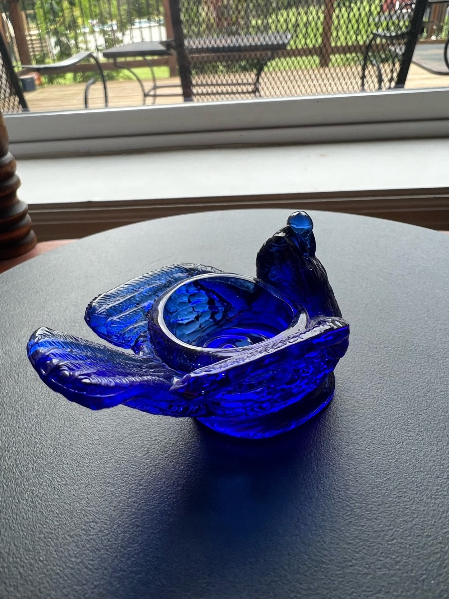 Vintage Cobalt Blue Degenhart Art Glass Rooster Salt Cellar