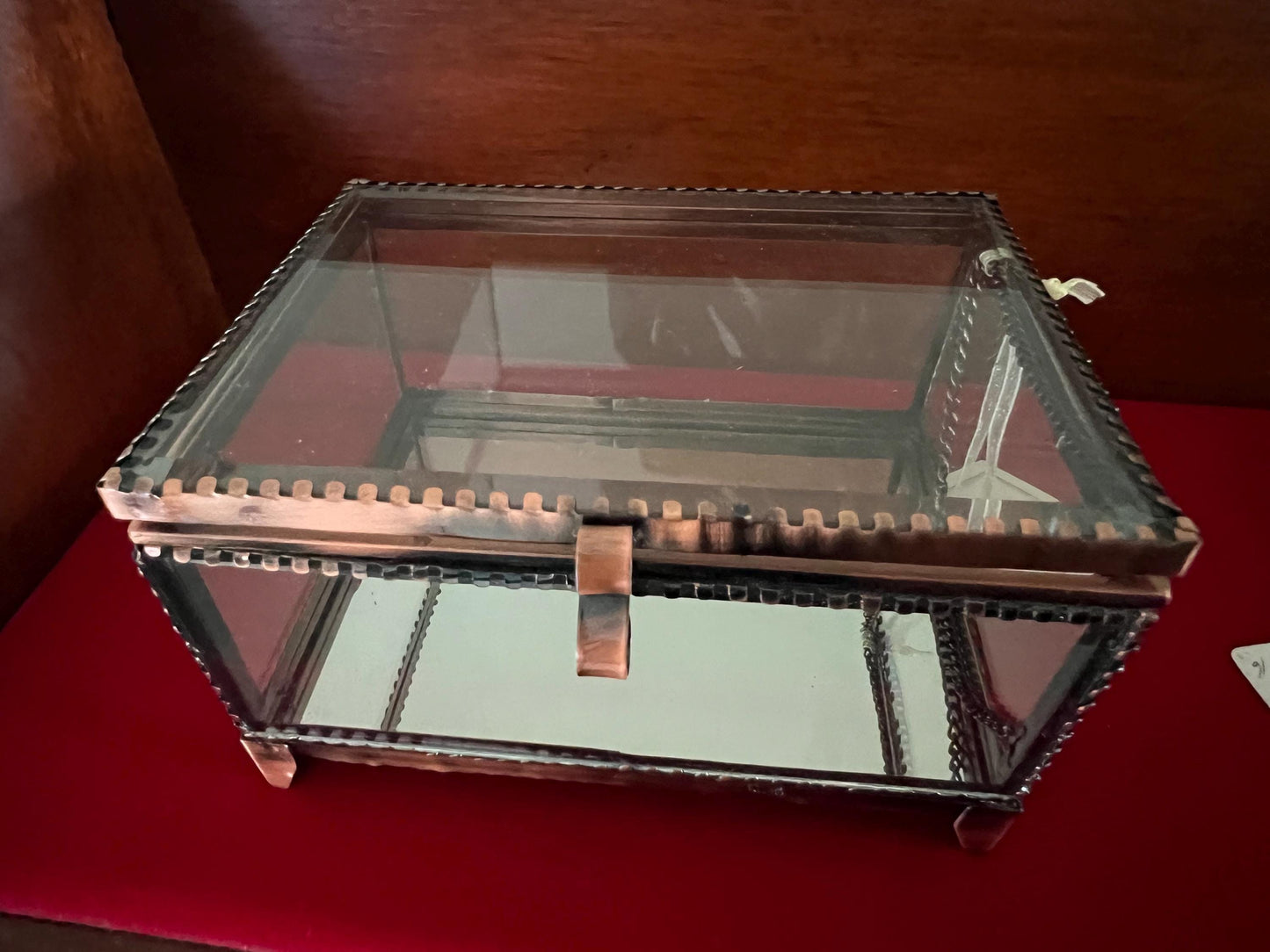 Vintage Bella Lux Copper & Beveled Glass Trinket Box: Hollywood Regency Jewelry Casket