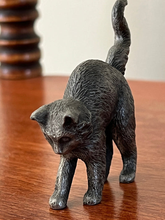Vintage Pewter Cat Franklin Mint Figurine, House of Faberge Cat, Gray Cat Statue, Lover Antiques and Vintage