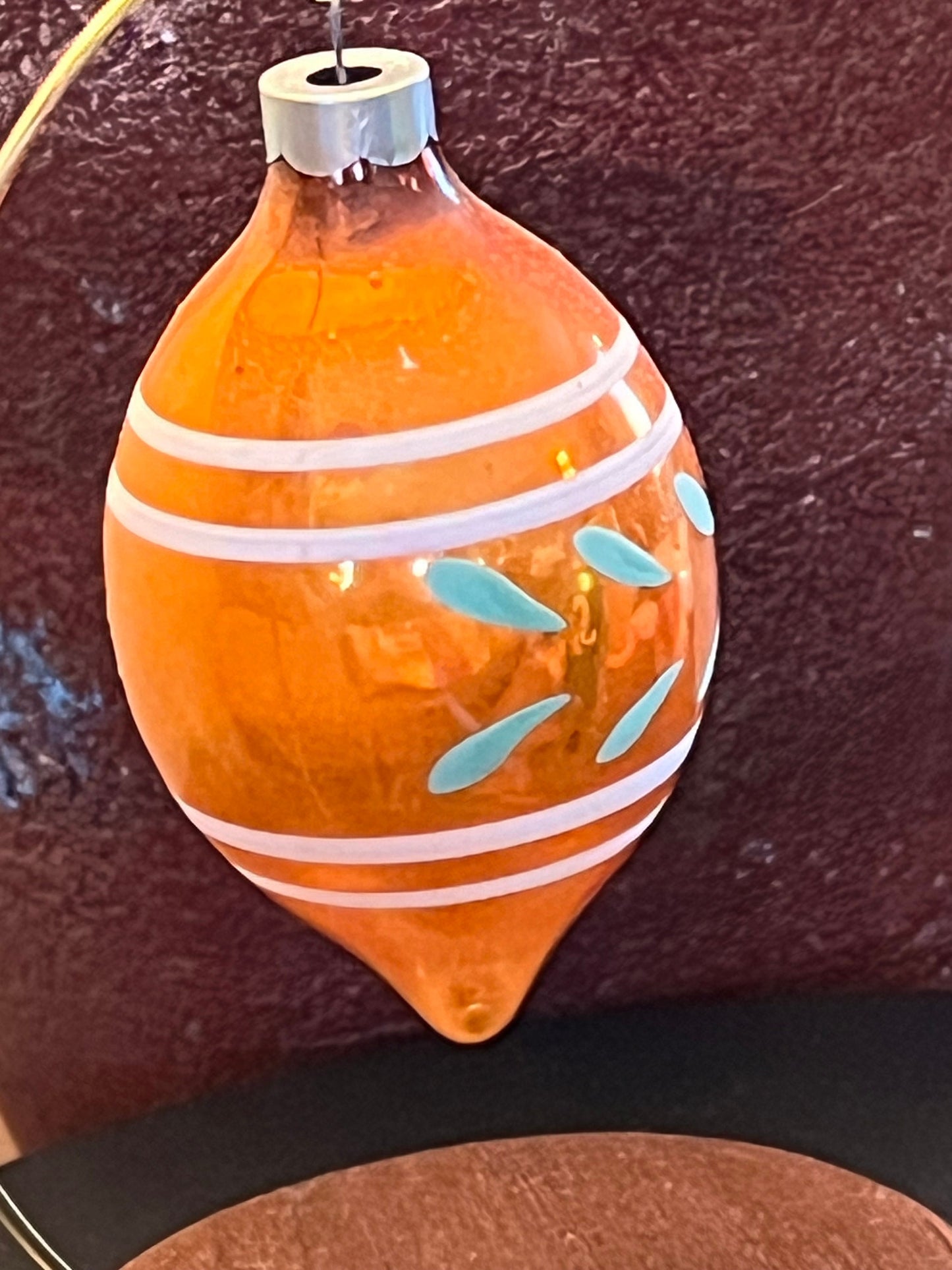 Vintage Shiny Brite Teardrop Ornament: Hand Painted Orange, 1940s