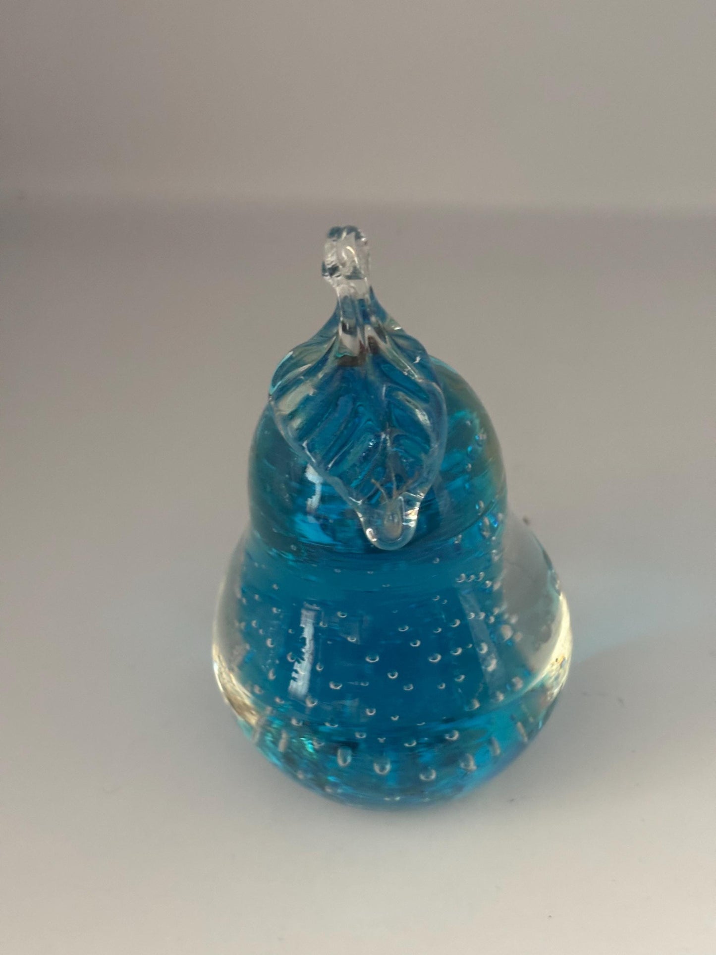Vintage Aqua Glass Pear Bullicante with Controlled Bubbles 4.5 Inch Hand Blown Paperweight