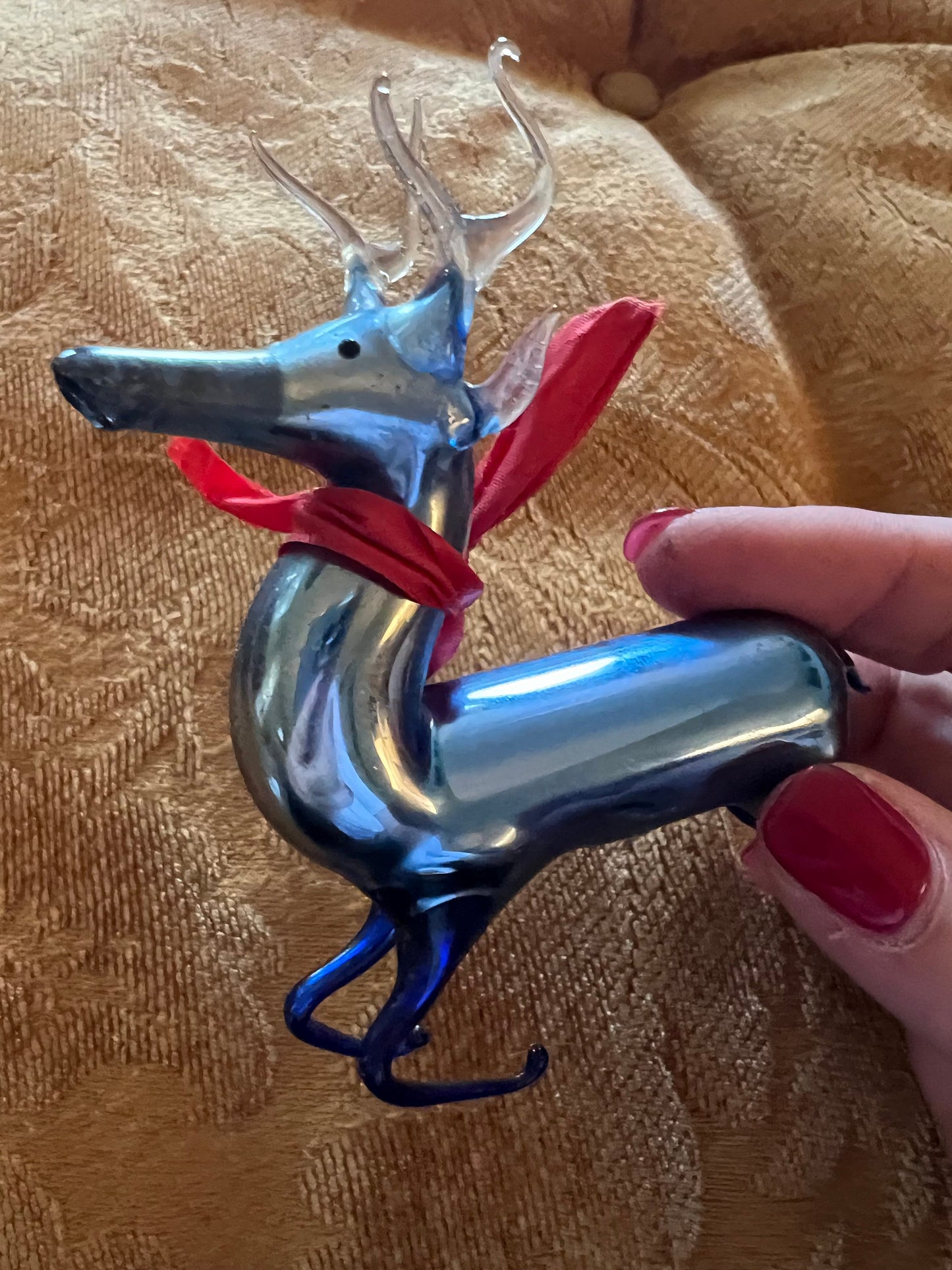 Vintage Hand Blown Glass Reindeer Ornament - Made in Germany