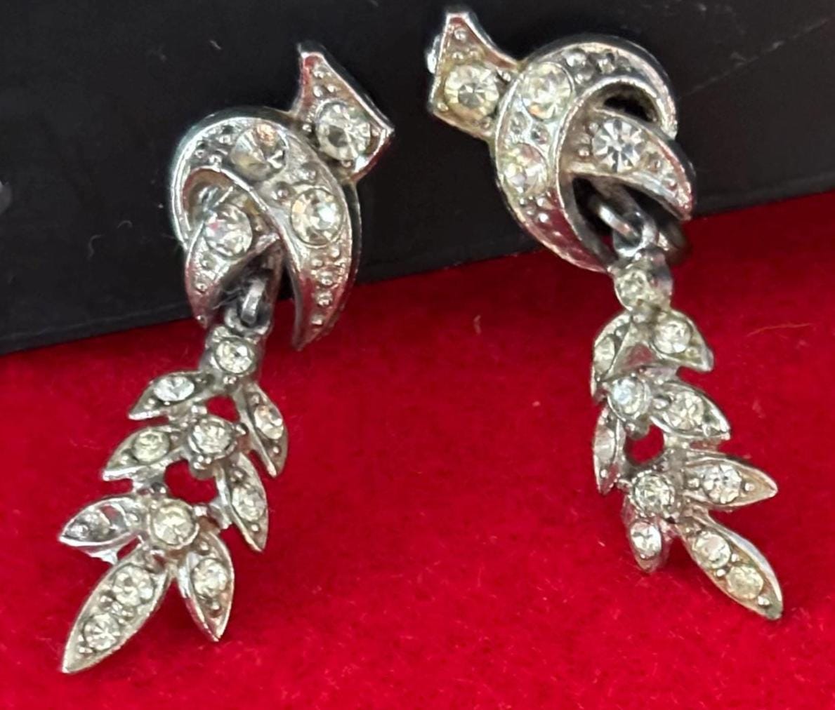 Bird and Leaf Rhinestone Silver Earrings