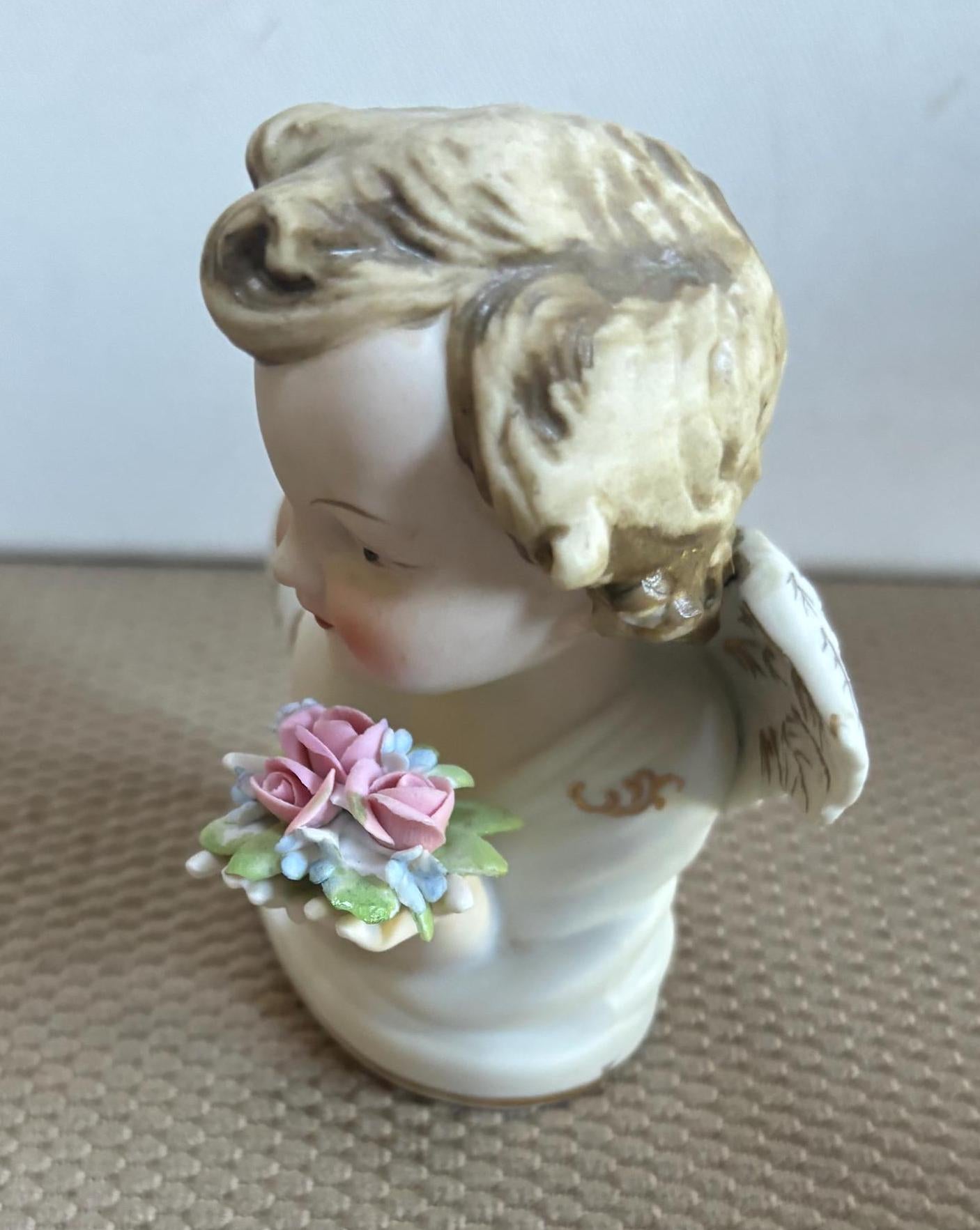 Vintage Lefton Cherub Holding Flowers Hand Painted Porcelain Angel Figurine Japanese Lover Antiques and Vintage