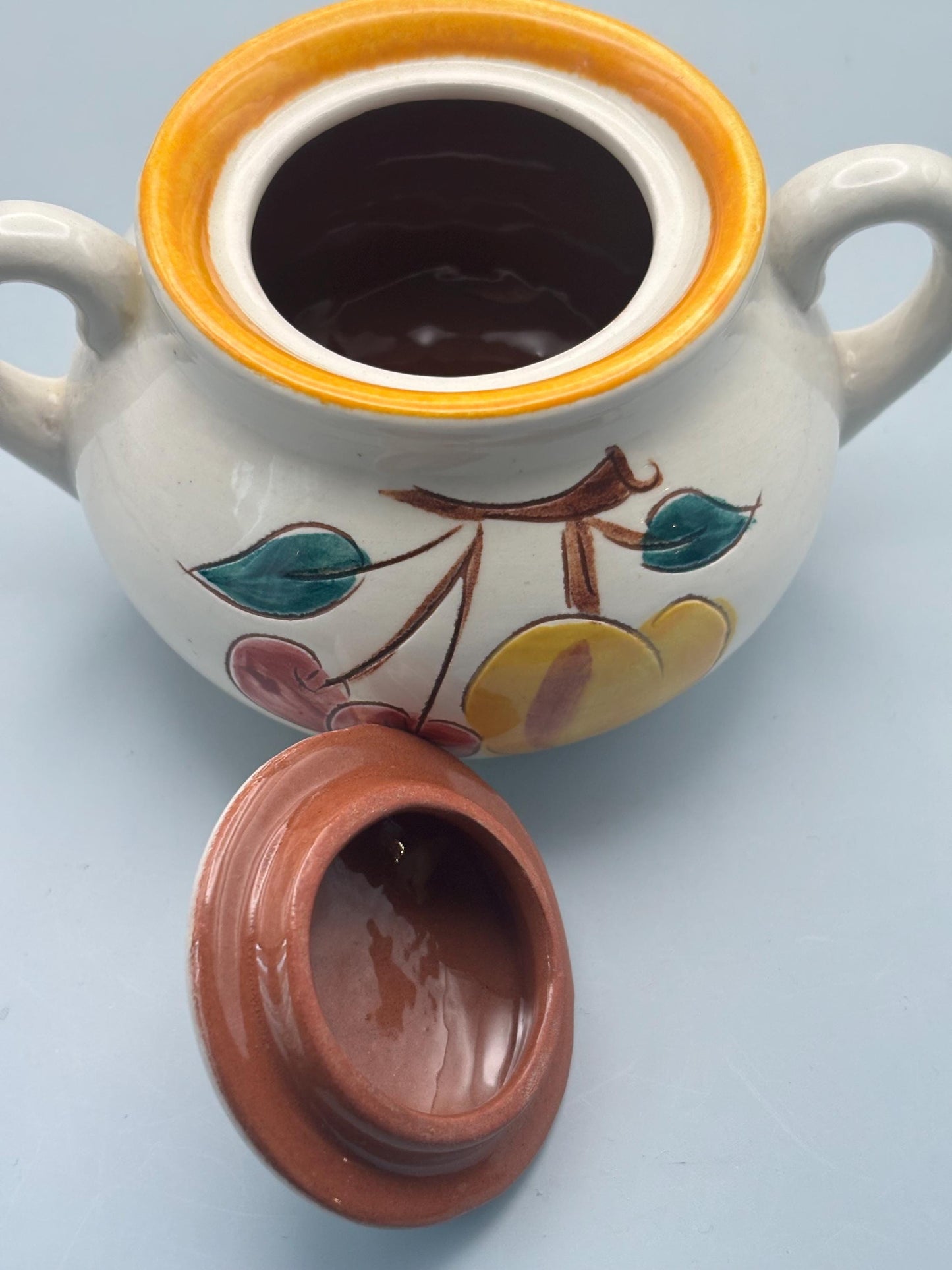 Stangl Pottery Sugar Bowl with Lid, Fruit Design Potteries from Trenton, NJ Hand Painted, Lover Antiques Vintage