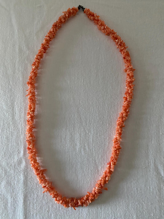 Vintage Coral Chip Necklace: Twisted Strand Orange Jewelry