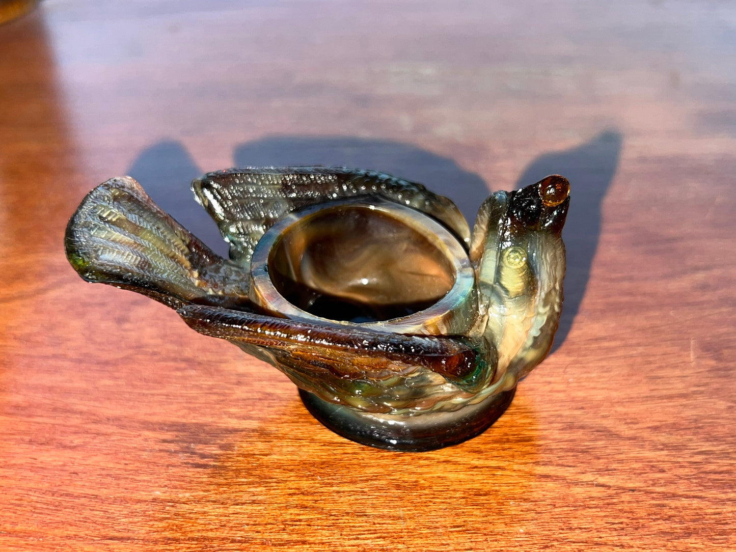 Vintage Boyd Glass Rooster Salt Cellar: Brown Slag Art Glass