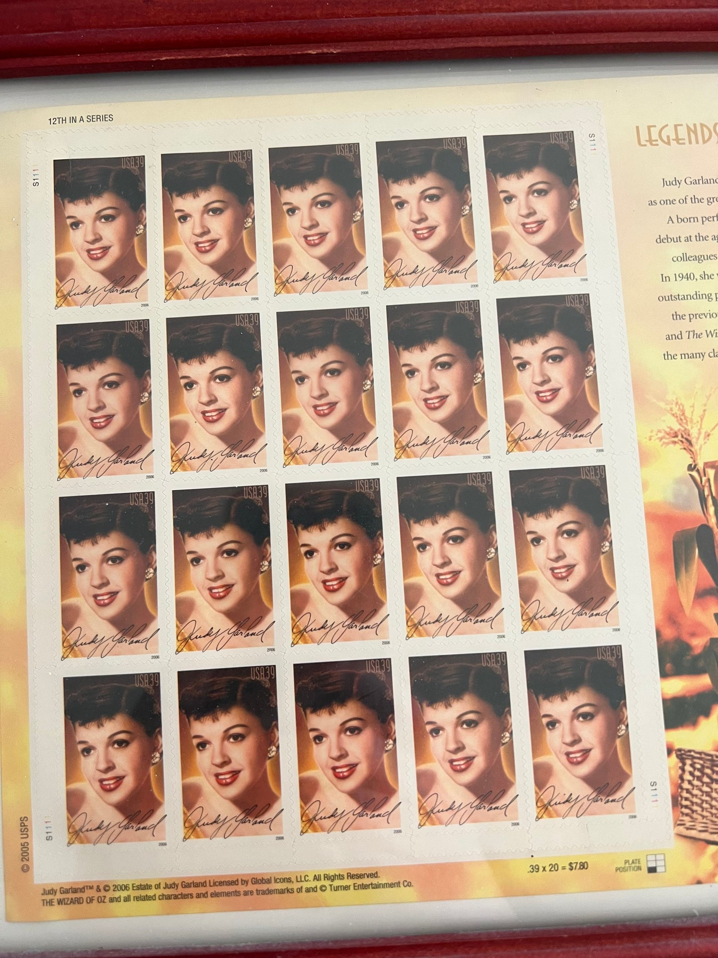 Framed Judy Garland Stamps: Legends of Hollywood, Wizard of Oz