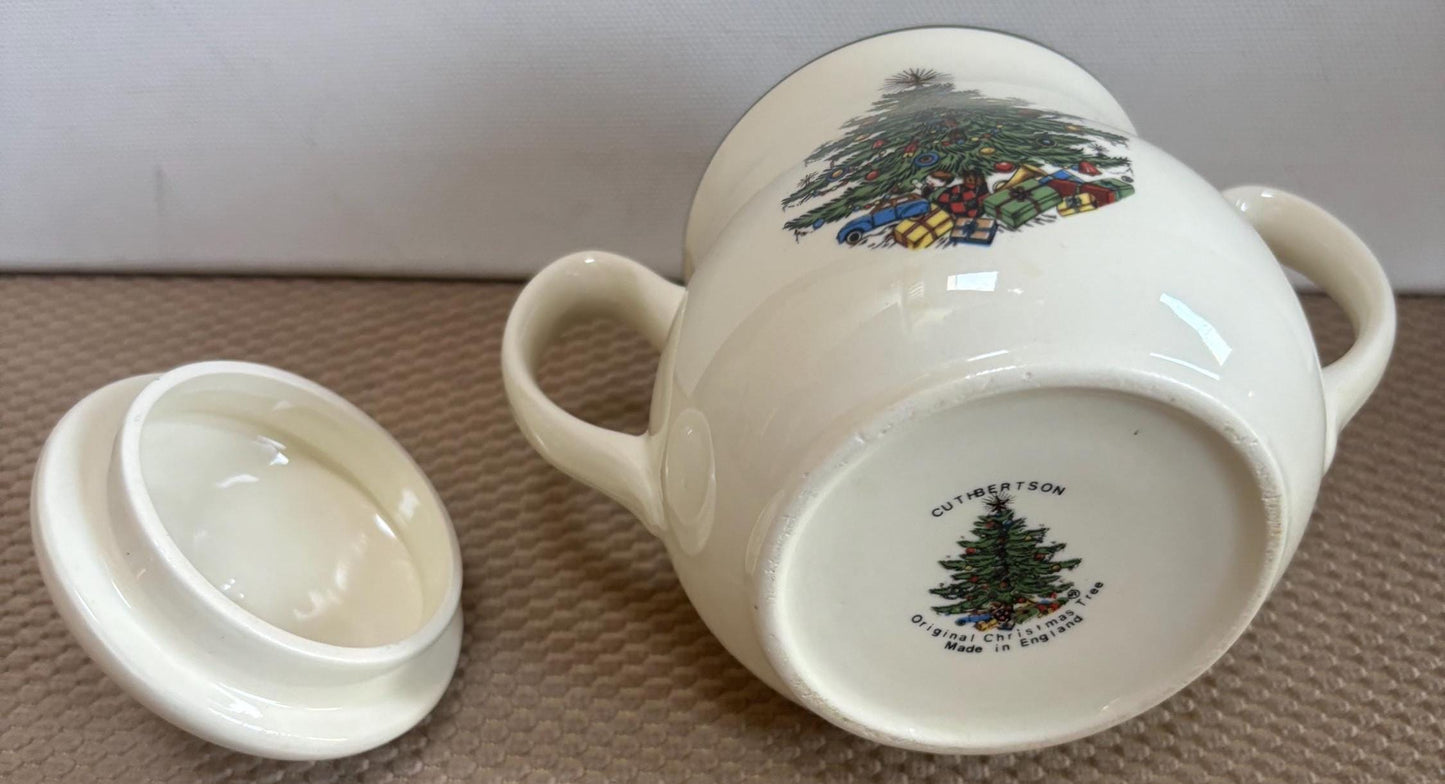 Vintage Christmas Tree Sugar Bowl with Lid by Cuthbertson Made in England Double Handle Sugar Dish Lover Antiques and Vintage