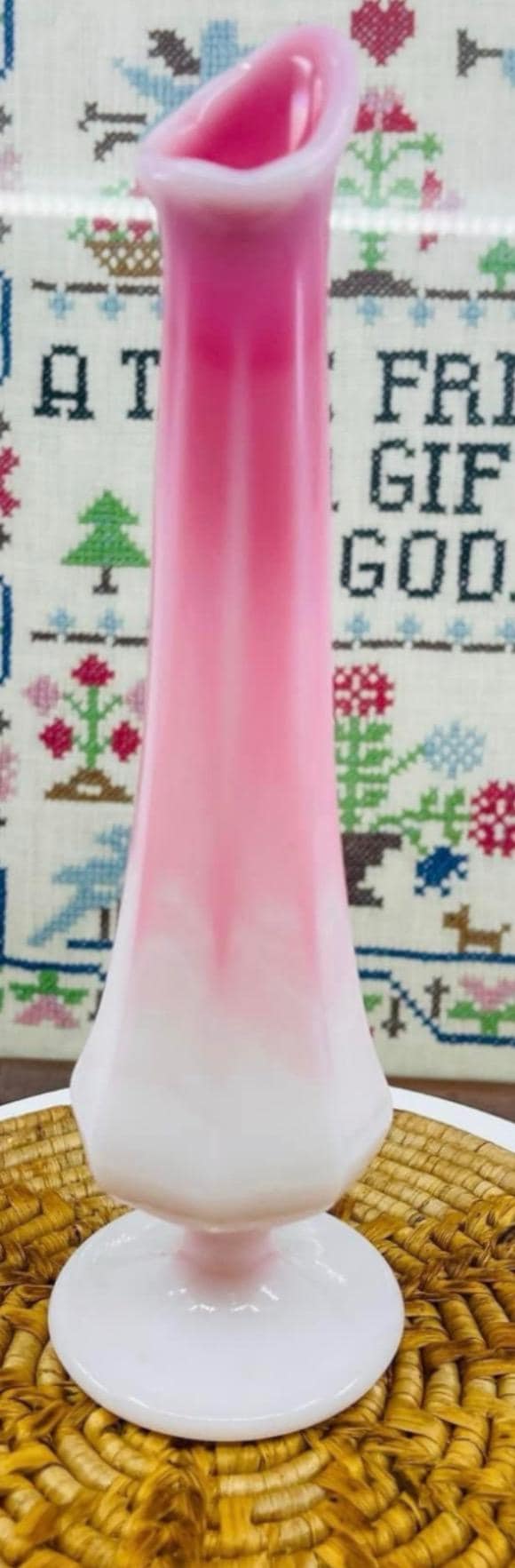 Vintage Fenton Pink Slag Glass Vase Swung Bud Vase on a Pedestal Glass Art Lover Antiques and Vintage