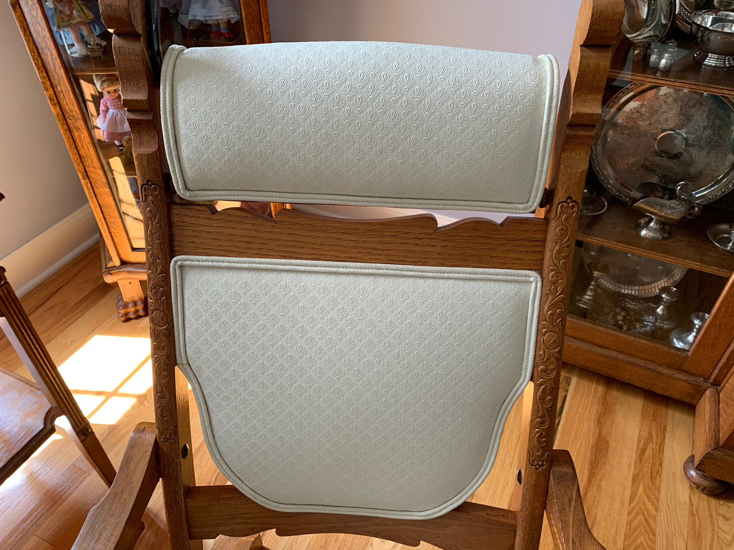 Antique Upholstered Cream Recliner Chair Lover Antiques and Vintage