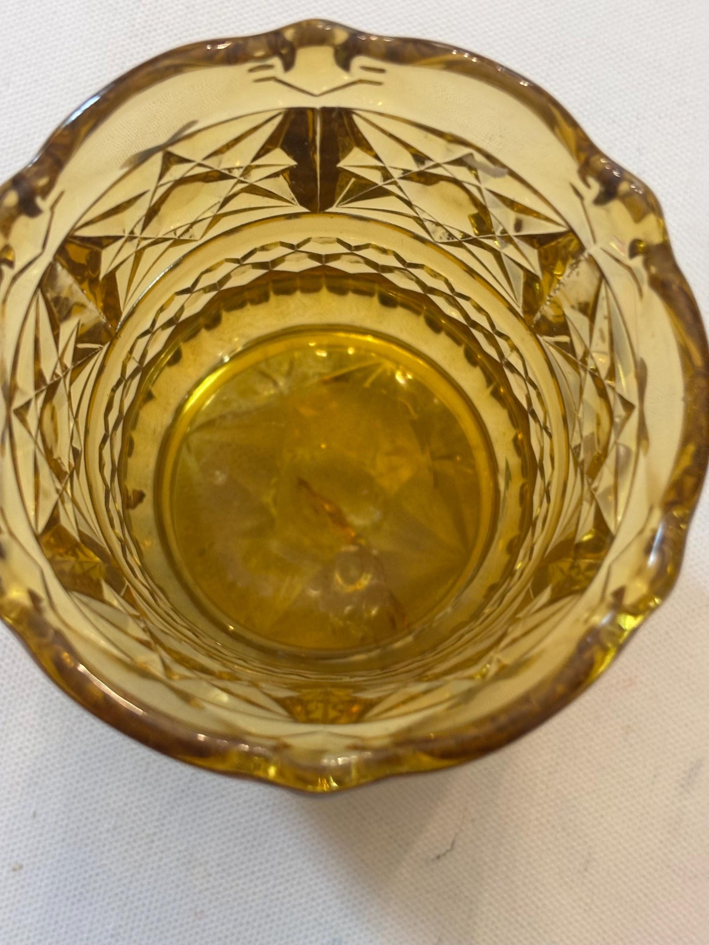 Antique Richards and Hartley Daisy Button Crossbar Mikado Amber Glass Vase Cup, Toothpick Holder, Lover Antiques and Vintage